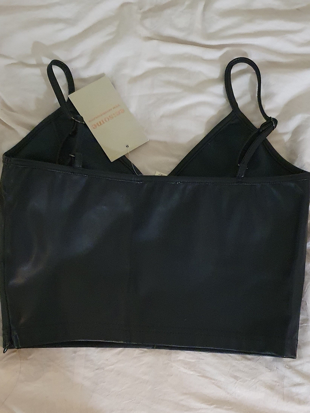 Black Faux Leather Crop Top S NWT